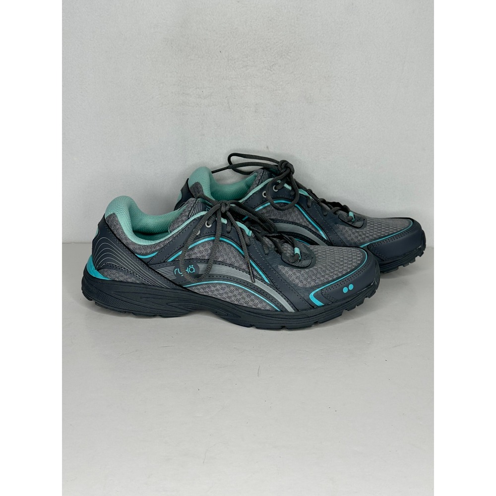 Ryka Sky Walk Womens Walking Shoes Grey Teal Mesh Leather Sneakers 8.5W